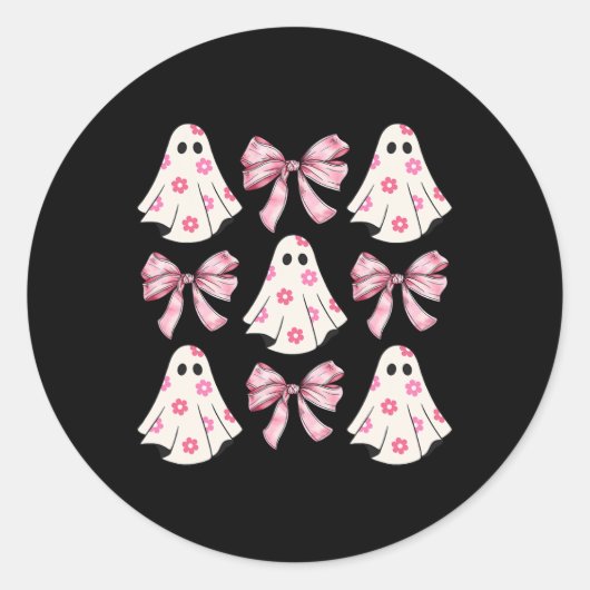Halloween Coquette Pink Bow Ghost Ronde Sticker (Voorkant)