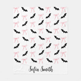 Halloween Coquette roze strik en zwarte vleermuize Fleece Deken