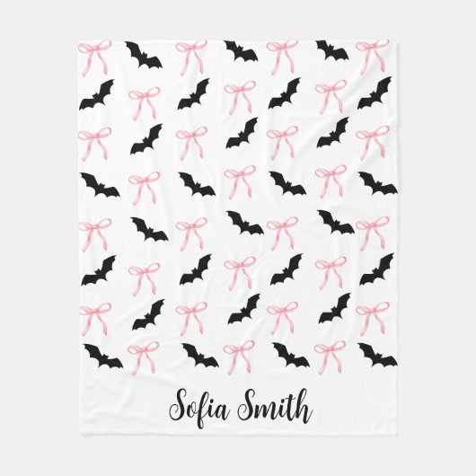 Halloween Coquette roze strik en zwarte vleermuize Fleece Deken (Voorkant)
