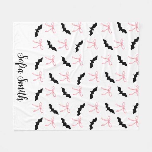Halloween Coquette roze strik en zwarte vleermuize Fleece Deken (Voorkant (Horizontaal))