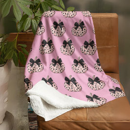 Halloween Coquette schattige Roze Pompoen met boog Fleece Deken