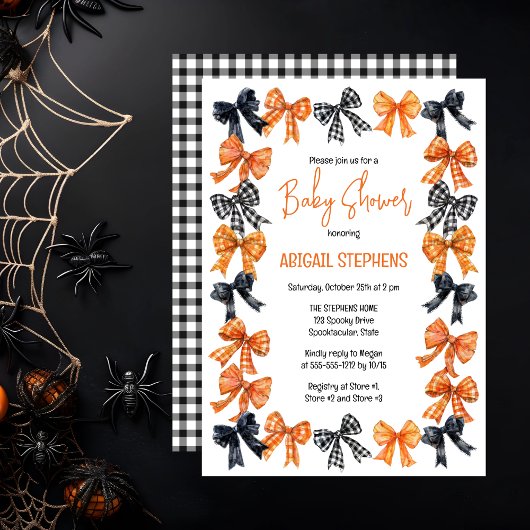 Halloween Coquette Zwart | Oranje bogen Baby showe Kaart