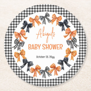 Halloween Coquette Zwart   Oranje bogen Baby showe Ronde Kartonnen Onderzetter