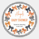 Halloween Coquette Zwart | Oranje bogen Baby showe Ronde Sticker (Voorkant)
