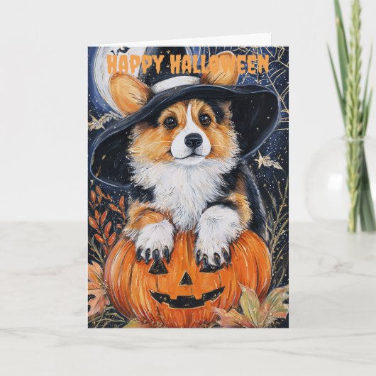Halloween Corgi Hond Feestdagen Kaart (Voorkant)
