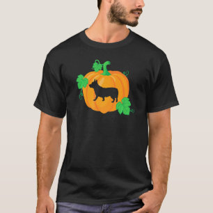 Halloween Corgi Hond Silhouet Oranje Pompoen T-shirt
