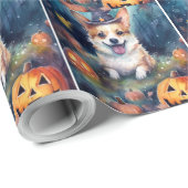 Halloween Corgi met pompoenen eng Cadeaupapier (Rol Hoek)