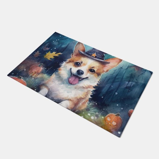 Halloween Corgi met pompoenen eng Deurmat (Schuin)
