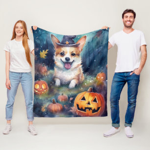 Halloween Corgi met pompoenen eng Fleece Deken