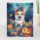 Halloween Corgi met pompoenen eng Kaart (Voorkant)