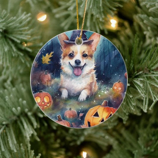 Halloween Corgi met pompoenen eng Keramisch Ornament (Boom)
