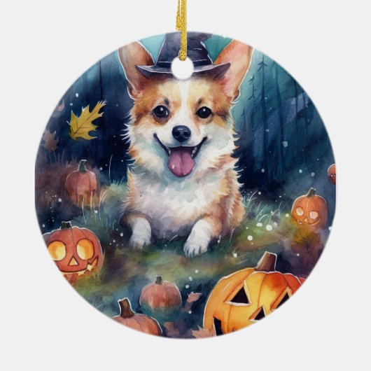 Halloween Corgi met pompoenen eng Keramisch Ornament (Achterkant)
