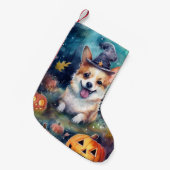 Halloween Corgi met pompoenen eng Kleine Kerstsok (Voorkant (Hangend))