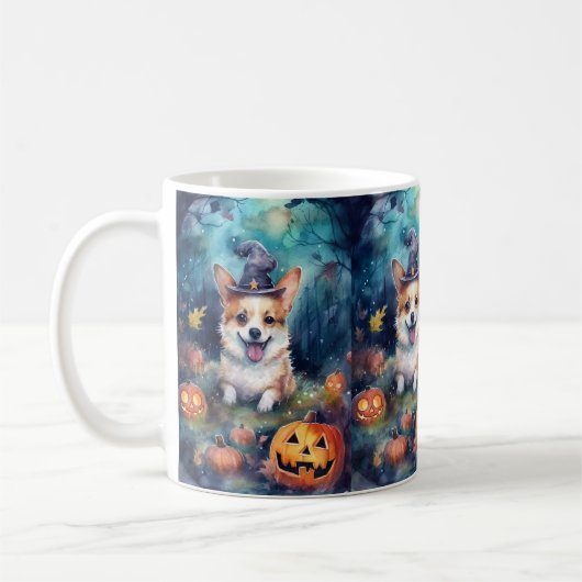 Halloween Corgi met pompoenen eng Koffiemok (Links)