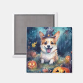 Halloween Corgi met pompoenen eng Magneet (Voorkant / Achterkant)