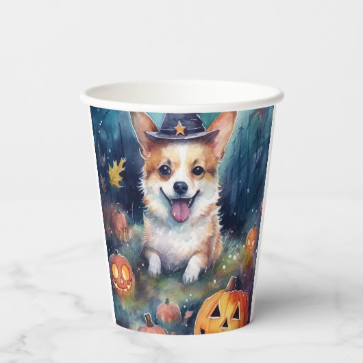 Halloween Corgi met pompoenen eng Papieren Bekers (Achterkant)