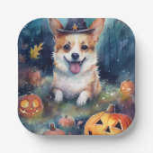 Halloween Corgi met pompoenen eng Papieren Bordje (Voorkant)