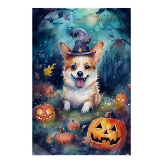 Halloween Corgi met pompoenen eng Perfect Poster (Voorkant)