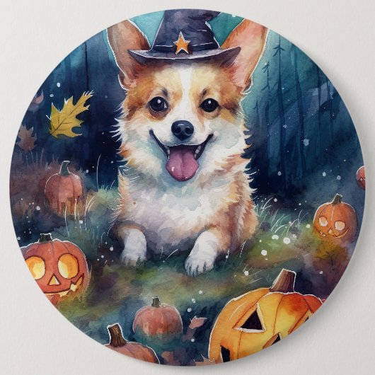 Halloween Corgi met pompoenen eng Ronde Button 6,0 Cm (Voorkant)
