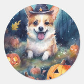 Halloween Corgi met pompoenen eng Ronde Sticker (Voorkant)