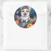 Halloween Corgi met pompoenen eng Ronde Sticker (Tas)