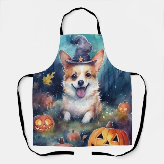 Halloween Corgi met pompoenen eng Schort (Voorkant)