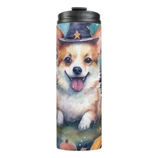 Halloween Corgi met pompoenen eng Thermosbeker (Voorkant)