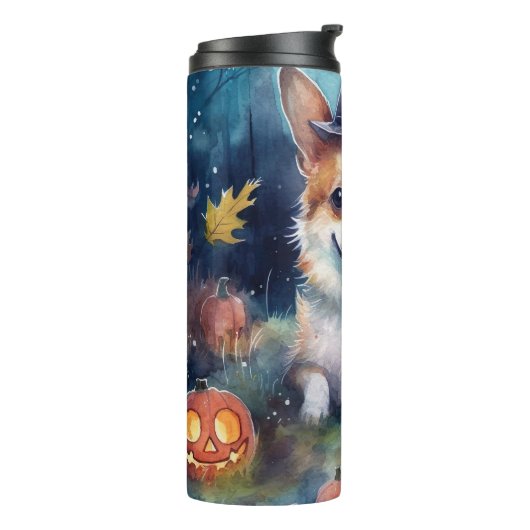 Halloween Corgi met pompoenen eng Thermosbeker (Gedraaid links)