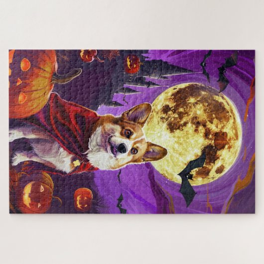 Halloween Corgi Vampire Pumpkins eng Legpuzzel (Horizontaal)