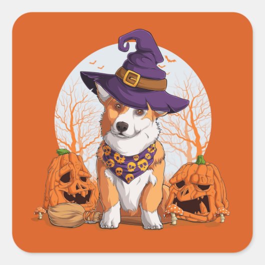 Halloween Corgi Vierkante Sticker (Voorkant)
