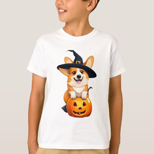 Halloween Corgi Witch Pet T-shirt (Voorkant)