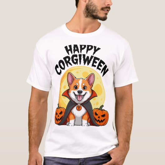 Halloween Corgiween, griezelige Corgi-hond T-shirt (Voorkant)