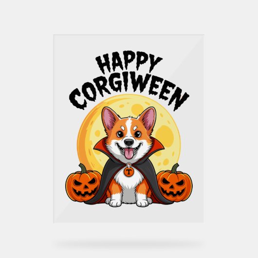 Halloween Corgiween, Spooky Corgi Dog Acryl Bord (Voorkant)