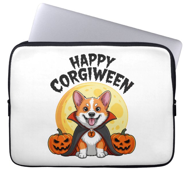 Halloween Corgiween, Spooky Corgi Dog Laptop Sleeve (Voorkant)