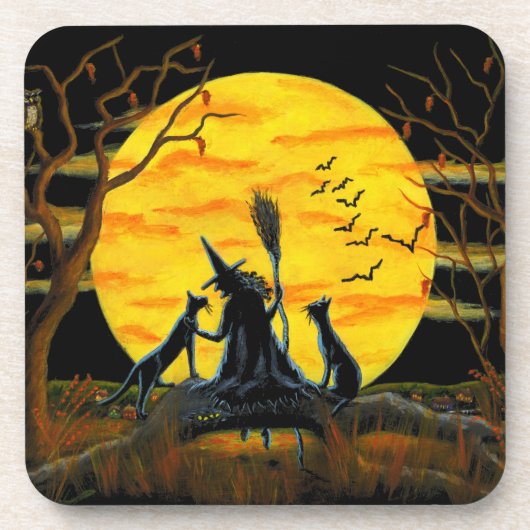 Halloween cork back onderzetters, witch, zwart, ka onderzetter (Voorkant)