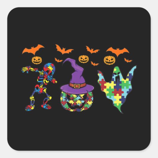 Halloween costume Autism Awareness Pumpkin Witch P Vierkante Sticker (Voorkant)