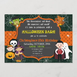 HALLOWEEN COSTUME BIRTHDAY BASH INVITATIE KAART