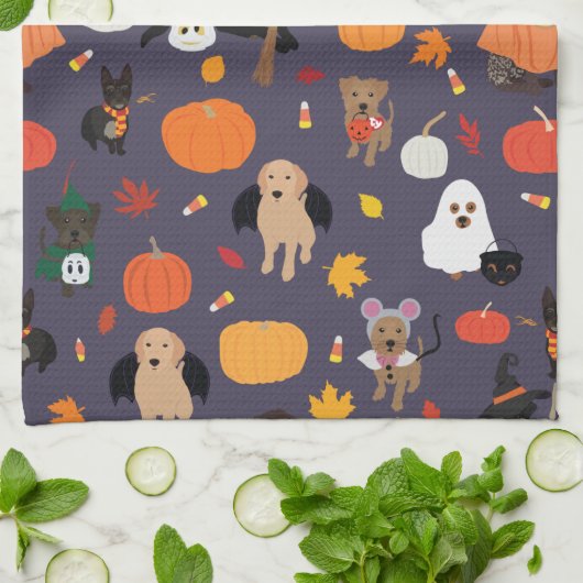 Halloween Costume Dogs Kitchen Hand Towel Theedoek (Gevouwen)