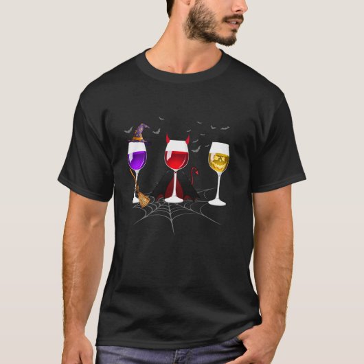 Halloween Costume Drink Wine Glassen Witch Pet Pum T-shirt (Voorkant)