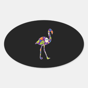 Halloween Costume Flamingo Ghost Snoep Gift Ovale Sticker