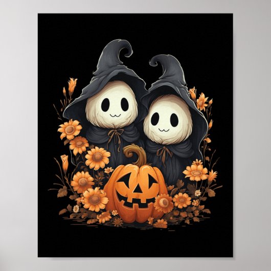 Halloween Costume  Floral Ghost Pumpkin Fun Poster (Voorkant)