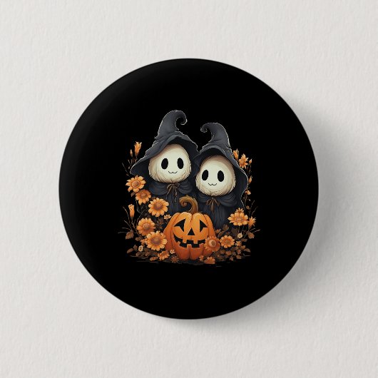 Halloween Costume Floral Ghost Pumpkin Fun Ronde Button 5,7 Cm (Voorkant)