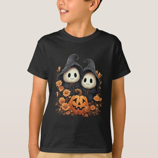 Halloween Costume  Floral Ghost Pumpkin Fun T-shirt (Voorkant)
