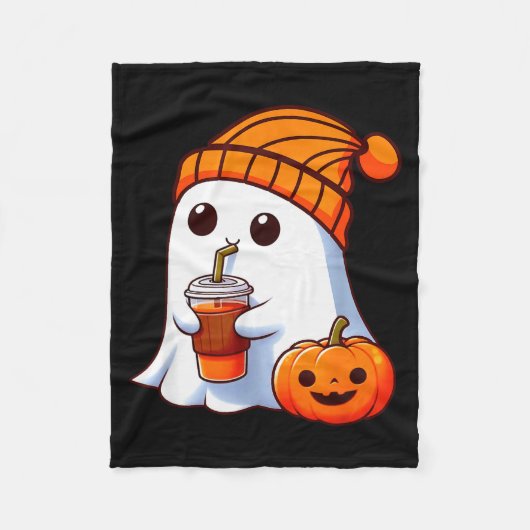 Halloween Costume Ghost Drinking Pumpkin Men Women Fleece Deken (Voorkant)