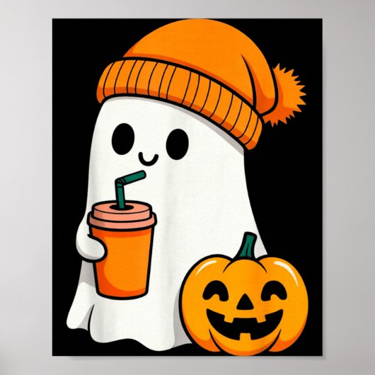 Halloween Costume Ghost Drinking Pumpkin Men Women Poster (Voorkant)