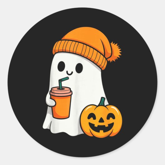 Halloween Costume Ghost Drinking Pumpkin Men Women Ronde Sticker (Voorkant)
