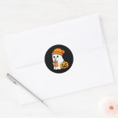 Halloween Costume Ghost Drinking Pumpkin Men Women Ronde Sticker (Envelop)