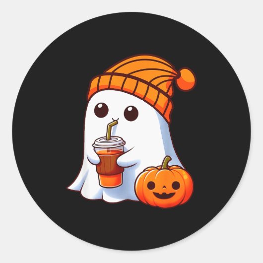Halloween Costume Ghost Drinking Pumpkin Men Women Ronde Sticker (Voorkant)