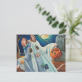 Halloween Costume Ghost Mouse Waterverf Art Briefkaart (Staand voorkant)