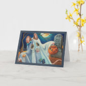 Halloween Costume Ghost Mouse Waterverf Art Kaart (Gele Bloem)